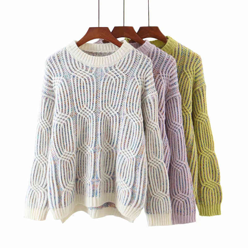 

Women's Sweaters Women Autumn winter 3 color Twist sweater O-Neck Thick Sweater Girl Long Sleeve Casual Loose Knit Pullovers OCL4