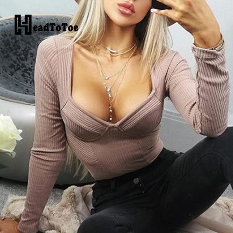 

Women' Jumpsuits & Rompers Sexy Low Cut V Neck Long Sleeve Slim Women Bodysuits Solid Casual One Piece Overalls, Coffee