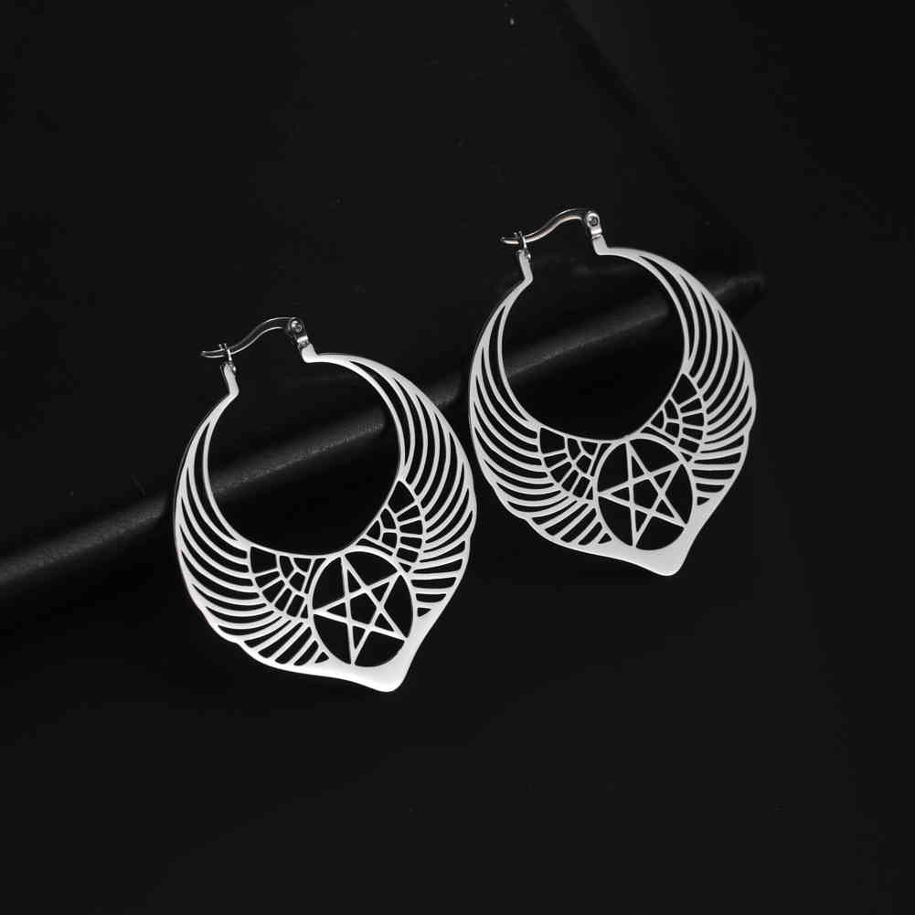 

Teamer Pentagram Archangel Wings Stainless Steel Hoop Earrings for Women Girls Vintage Wicca Jewelry Accessories Gifts, Golden