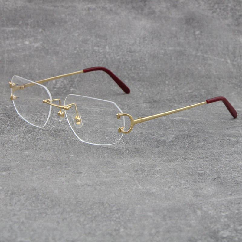 

2022 Hot Selling Fashion Protection Sun glasses Frames Rimless Metal Eyewear & Accessories Adumbral men Woman Large Square driving Eyeglasses male and female