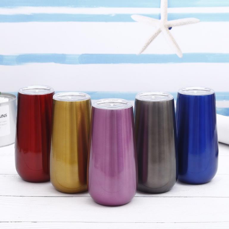 

6oz Wine Tumbler 12 Colors Insulated Vaccum Cup Stainless Steel Thermoses Glass Water Beer Mug