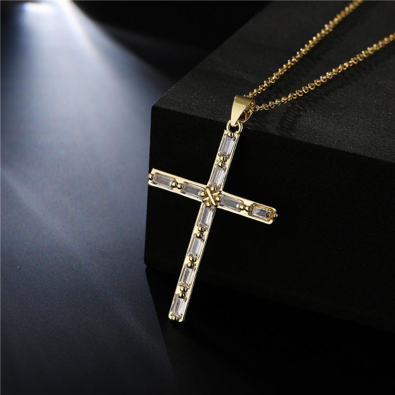 

Pendant Necklaces Megin D Yellow Gold Plated Luxury Zircon Cross Crystal Vintage Boho Collar Chains Necklace For Women Couple Gift Jewelry