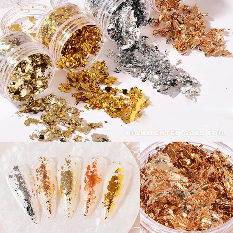 

Nail Art Decorations 10g Shiny Gold Leaf Flakes Sequins Glitters Confetti For Painting Arts Foil Decorative Paper Resin Mold Fillings