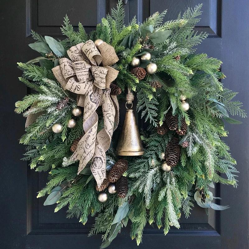 

Decorative Flowers & Wreaths Farmhouse Christmas Wreath With Ring Bell Holiday Front Door Hanging Ornament Decoration
