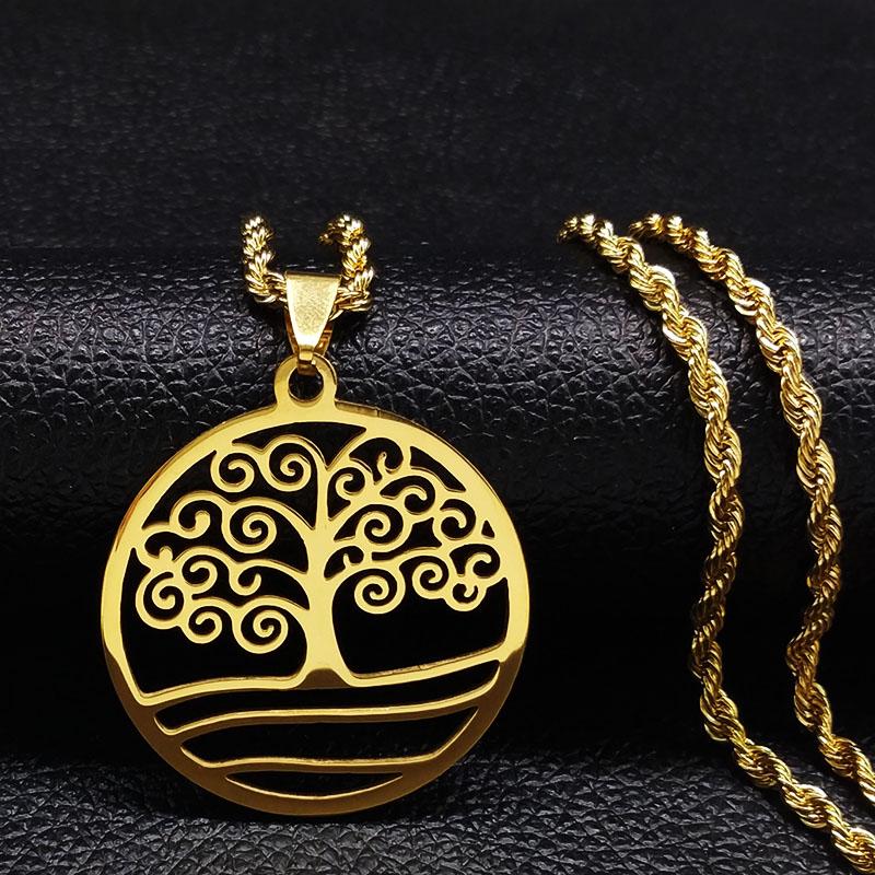 

Pendant Necklaces Long Gold Color Stainless Steel Necklace For Men Jewlery Tree Of Life Pendants Jewelry PingenteN47S05