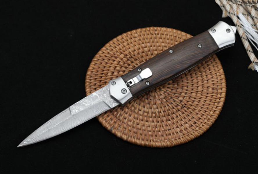 

Damascus Swordfish Single Action Automatic Knife Italian Mafia UT85 Godfather 920 BM 9400 3400 Outdoor Hunting Camping Self Defense Survival