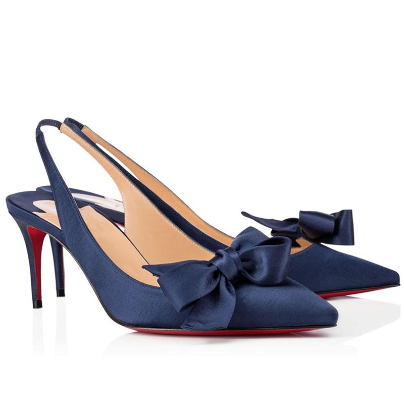 

Spring/Summer Beautiful Lady Sandals Slingbacks Heel Red Bottom Pointed Toe Pumps Yasling Crepe Satin Red-soles rubber heels women Shoes, Black