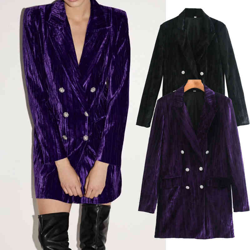 

Women's Down & Parkas Women Autumn winter Velvet dress jacket Coat Turn-down Collar Long Lady Streetwear buttons Outwear HUIA, Black