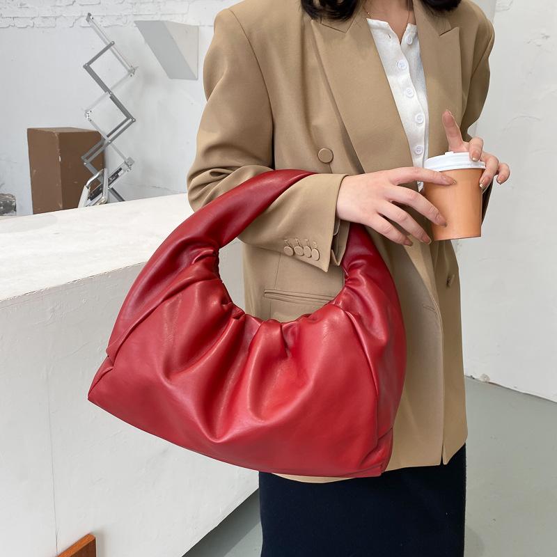 

Evening Bags Shoulder Bag For Women 2021 Designers Luxury Underarm Texture Pleat Handbags Female Cloud Fashionable Purses, White