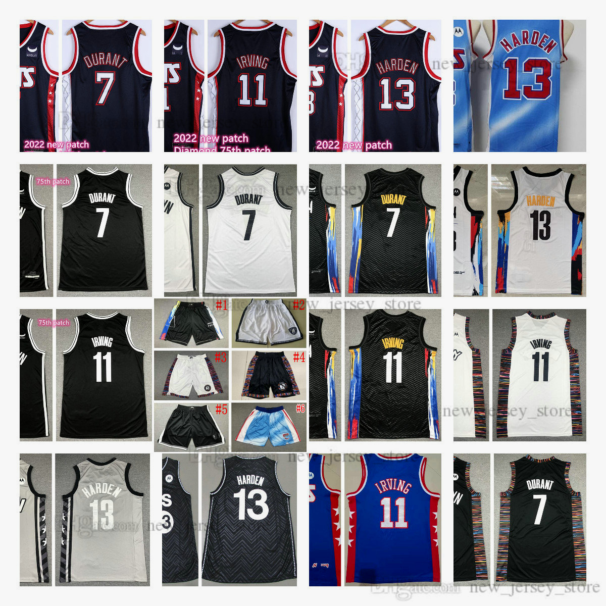 

2021-22 New City Diamond 75TH Navy Basketball Jerseys James13Harden Kevin7Durant Kyrie11Irving Jersey Top Quality Stitched Black Blue Gradual Change Short, As the picture