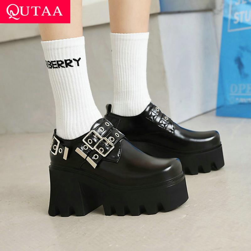 

2021 PU Leather Round Toe Basic Women Pumps Elegant Fashion Square High Heel Buckle Female Shoes Size 35-43 Dress, Black