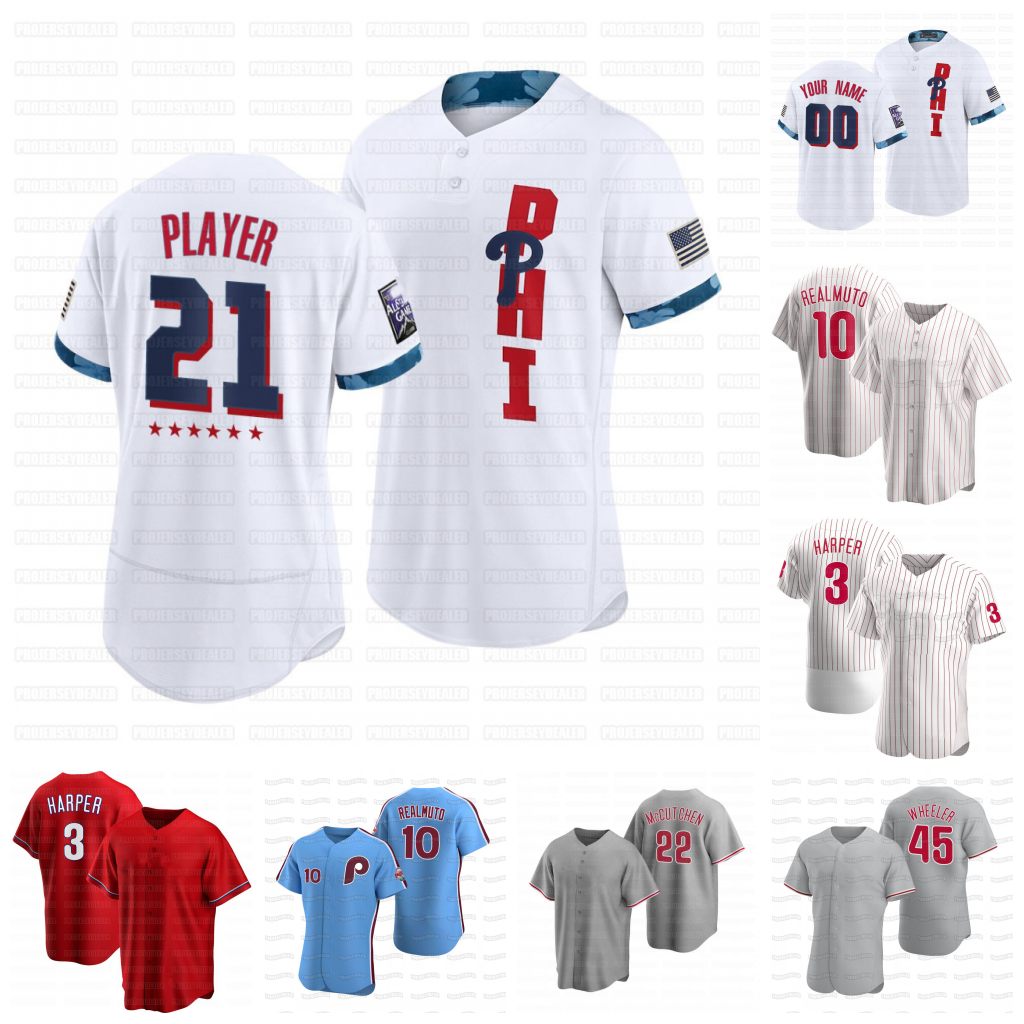 

Philadelphia Harper 2021 All-Star Game Rhys Hoskins JT Realmuto Didi Gregorius Zack Wheeler Andrew Jean Segura Odubel Herrera Kingery Jersey, Blue;black
