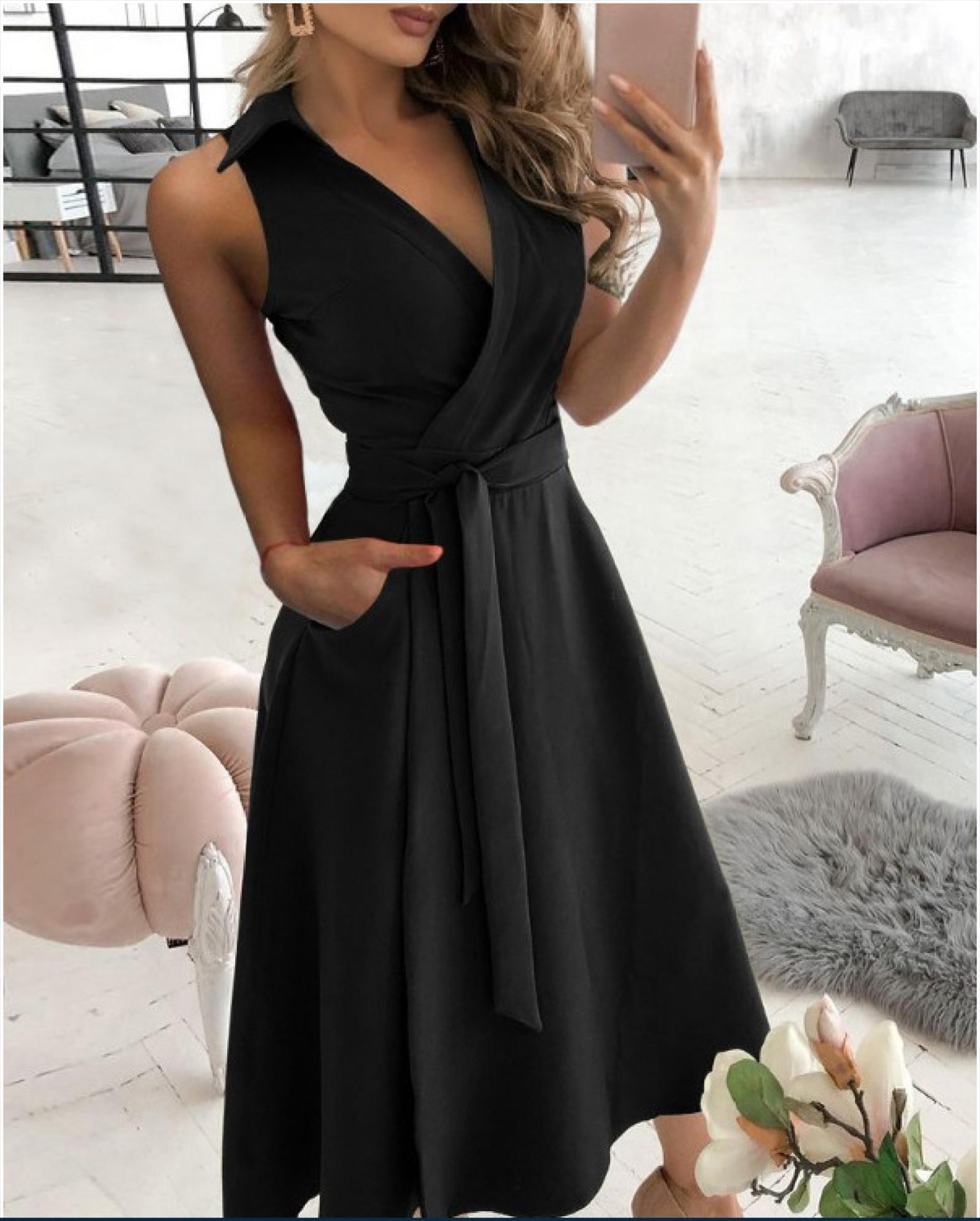 

deep v neck sleeveless women dress backless summer casual office elegant black green lady dresses for robe femme, Black;gray