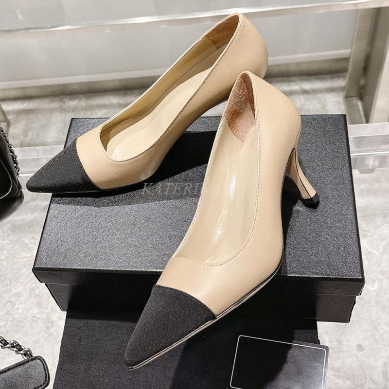 

Dress Shoes Women High Heels Elegant Genuine Leather Pumps Thin Slip On Pointed Toe Ladies 2022 Spring Fashion, As shown