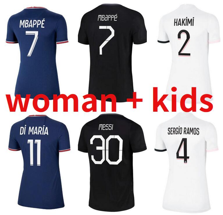 

MESSI MBAPPE HAKIMI SERGIO RAMOS Soccer Jerseys 21 22 MARQUINHOS WIJNALDUM Maillots Football Shirt 2021 2022 Women + Kids Kits Uniform Enfants Maillot De Foot, 21/22 woman