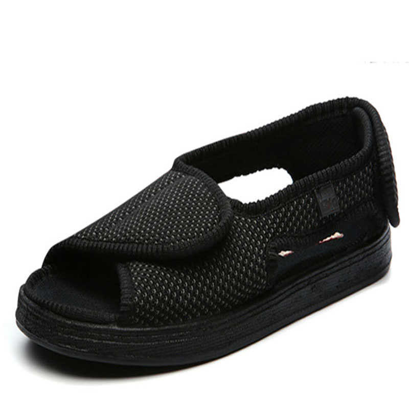 

Summer dew toe diabetic shoe female foot swollen feet wide magic stick shoes thumb outside the middle-aged old Men's sandal 210615, Red