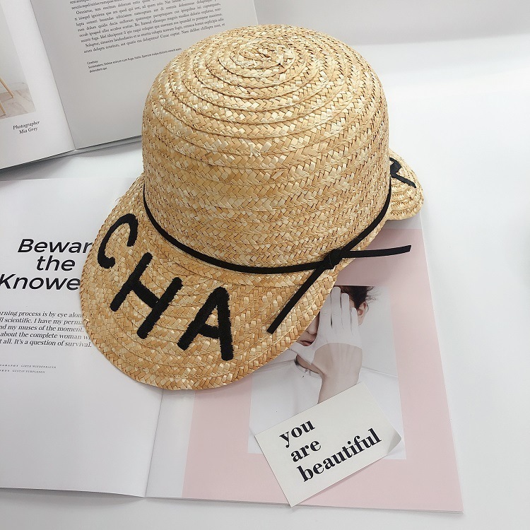 

Summer new song Qian same Cha double brim equestrian outdoor embroidery straw hat women's sun shading cap O62U, Blue;gray