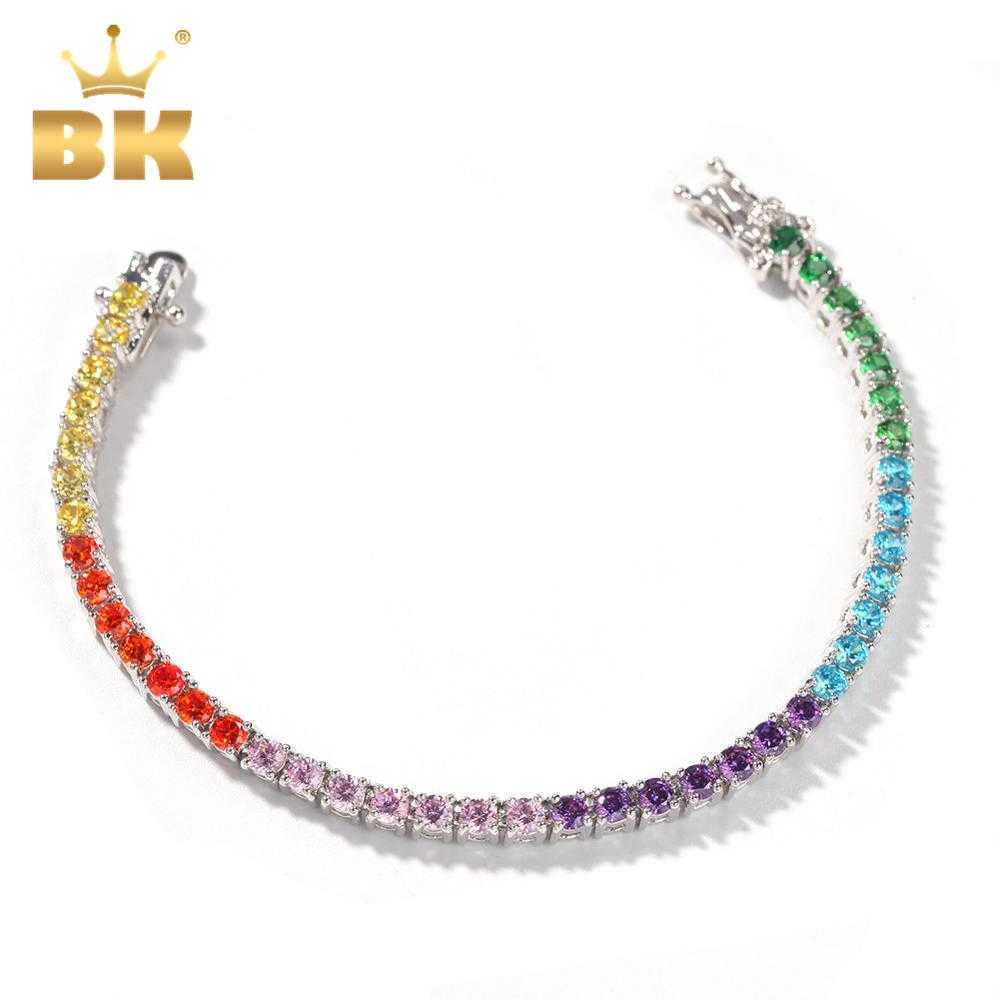 

THE BLING KING Rainbow Colorful 4mm CZ Tennis Bracelet Copper Round Stones Purple 7inch Whole Fashion Jewelry