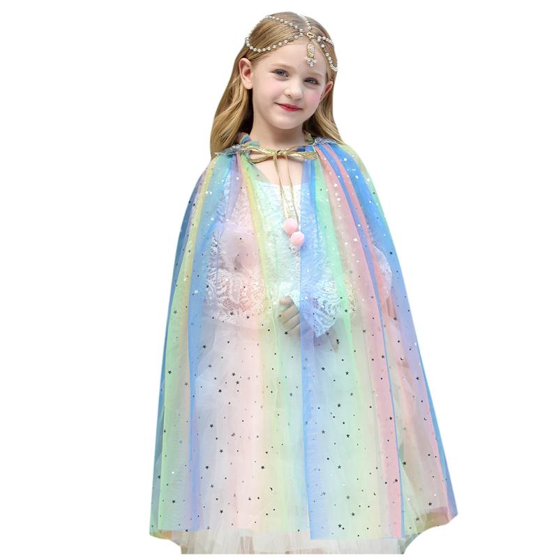

Toddler Infant Baby Girl Outfit Children's Fashion Sequined Star Cape Coat Sweet Cute Top Tulle Shawl Dress, Blue;gray