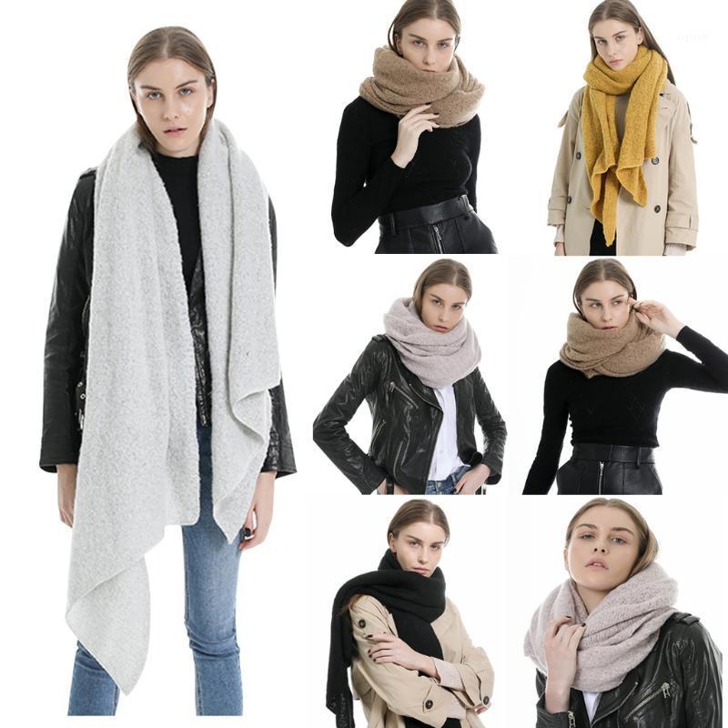 

Scarves Fashion Women Winter Warm Solid Color Comfortable Long Shawl Wrap 2021 Ladies Soft Neck Scarf Foulard Femme FN60, Blue;gray