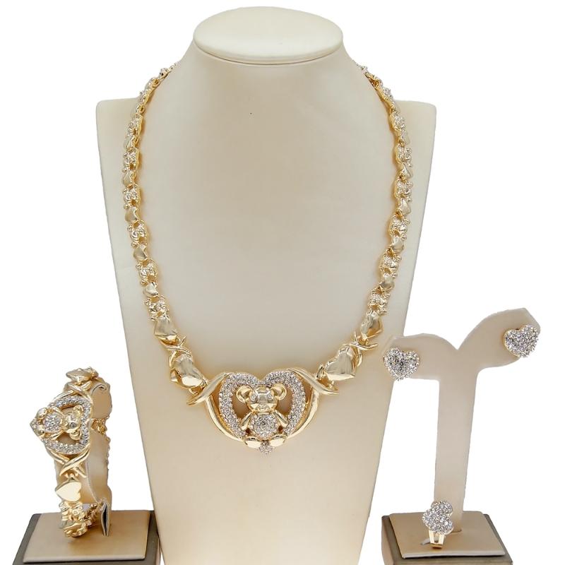 

Earrings & Necklace YULAILI 18K Italian Gold Bridal Jewelry Set For Women Party Gift Bracelet Earring Ring, Silver