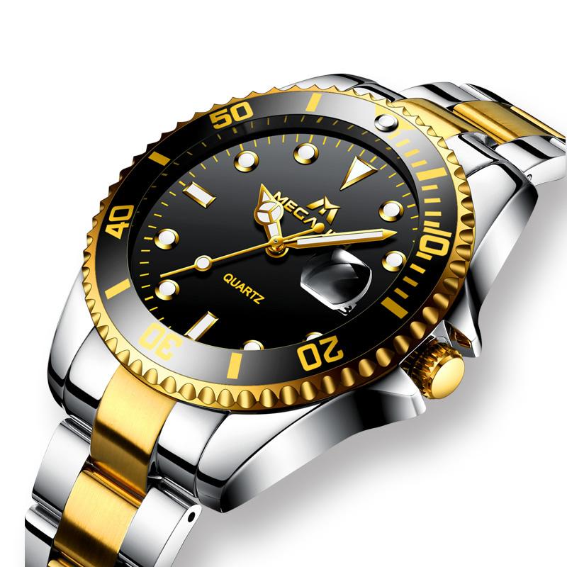 

Wristwatches MEGALITH Fashion Luxury Mens Watches Waterproof Analogue Date Sliver Gold Stainless Steel Quartz Wrist Watch Men Reloj Hombre, Gold green