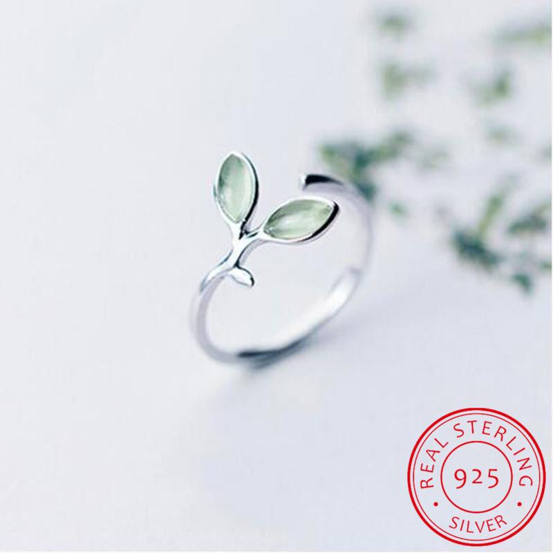 Cluster Rings Literary Fresh Leaf Korea Cute Sweet 925 Sterling Silver Temperament Personality Fashion Female Resizable Opening SRI051-image-708075551