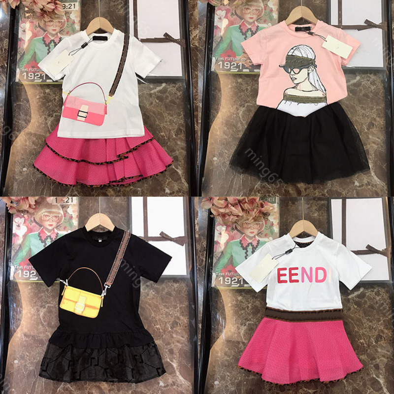 

2021ss fen and di baby clothes dress sets FF brand Babye Girl Designers dresses Fashion designer Clothing Kids cotton t shirt lace skirt two-piece suit, Make-up bid