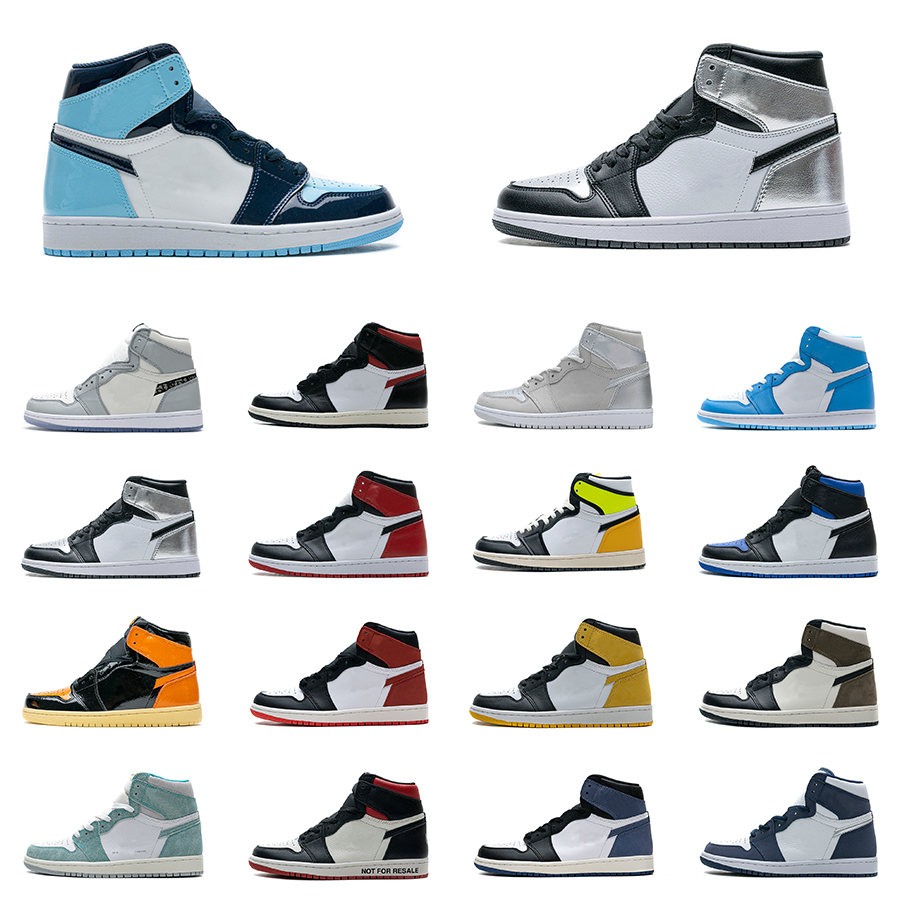 

Mens Metallic Silver Basketball Shoes 1s 1 UNC University Blue High Top Neutral Grey Black Toe Bred Obsidian Turbo Green Dark Mocha Sahdow Sneakers