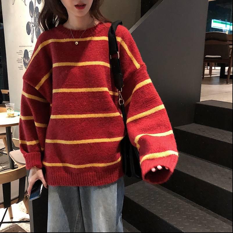 

red striped women sweater ulzzang vintage loose female korean oversized harajuku clothing casual high street streetwear, White;black