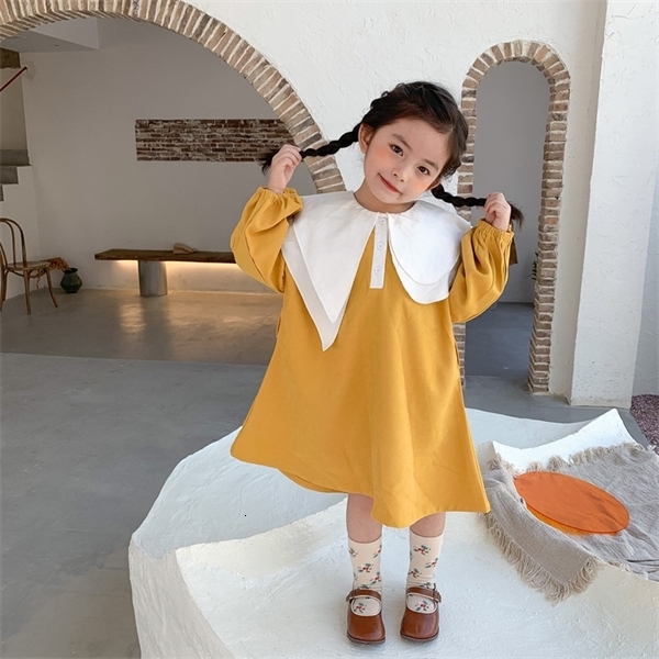 

Girl's Dresses Autumn fashion girls oversized corduroy dress 1-7 years girl irregular big turn-down collar loose 0922, Yellow