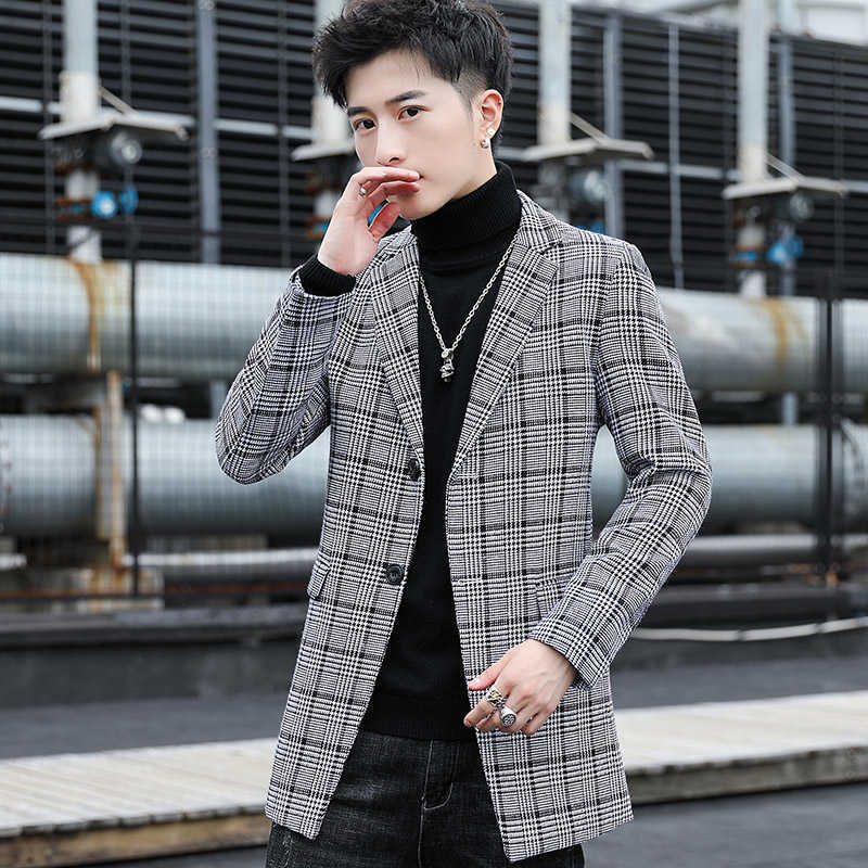

Korean Plaid Mens Wool Trench Coat Jacket Long Casua Slim Woolen Windbreaker Winter Fashion Men Overcoat Chaquetas Hombre 210527, Gray