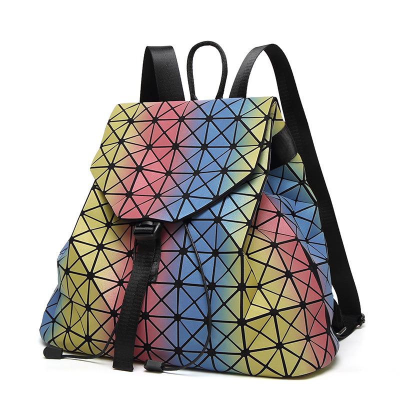 

Backpack Multicolor Drawstring Geometric HolographicLaser Unisex School Travelling Shoulder Bags Large Capacity Diamond Pattern, Style b