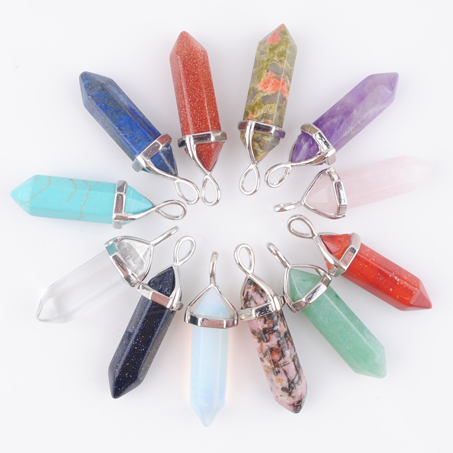 

Bulk Charms Natural Gemstone Pendants Bullet Hexagonal Point Pendulum Column Reiki Healing Chakra Aventurine Rose Quartz Golden Sand Lapis Lazuli DBN303