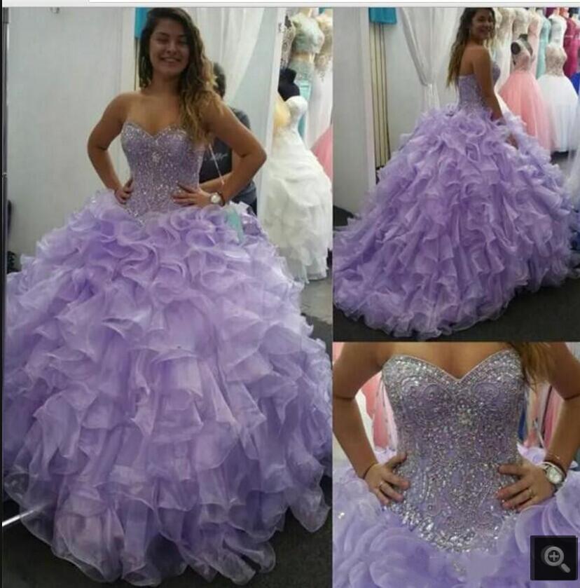 

2021 Vestido De Festa purple organza ball gown prom dresses strapless sweetheart neck heavily beading sparkly party dress elegant sweet 16 long quinceanera gowns, Blue