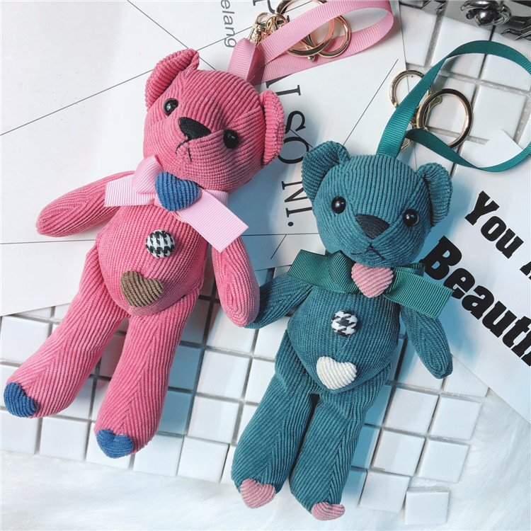 

cute large corduroy button bear bag pendant creative doll gift key ring, Silver