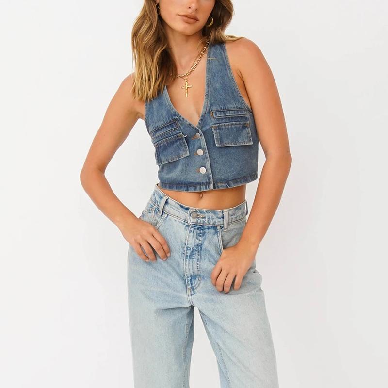Women Sleeveless Denim Waistcoat 
