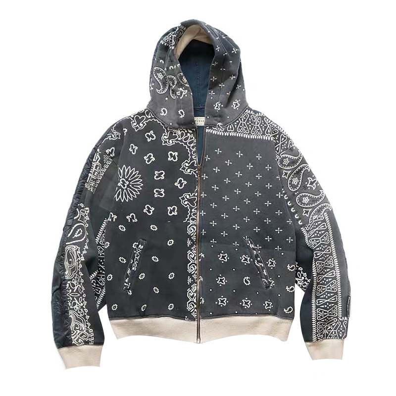 

Kapital cashew flower patchwork loose hooded coat autumn winter couple jacket, Black