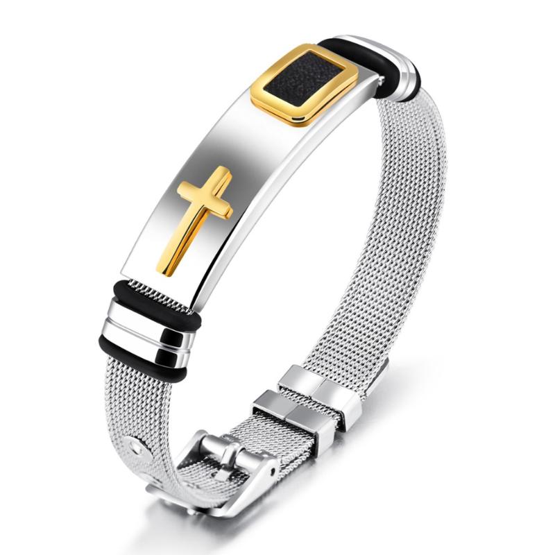 

Cuff Fashion Gold Cross Bracelet Silver Bracelets Stainless Steel For Men Jewelry Punk Gifts Wristband, White