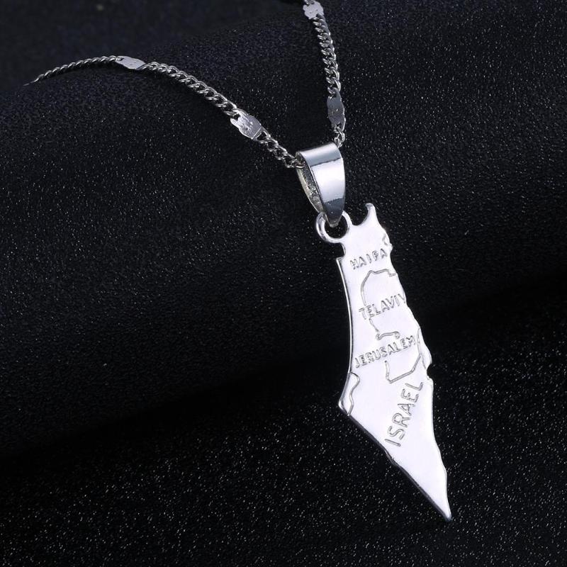 

Pendant Necklaces Silver Color Israel Map Women Men Of Chain Jewelry