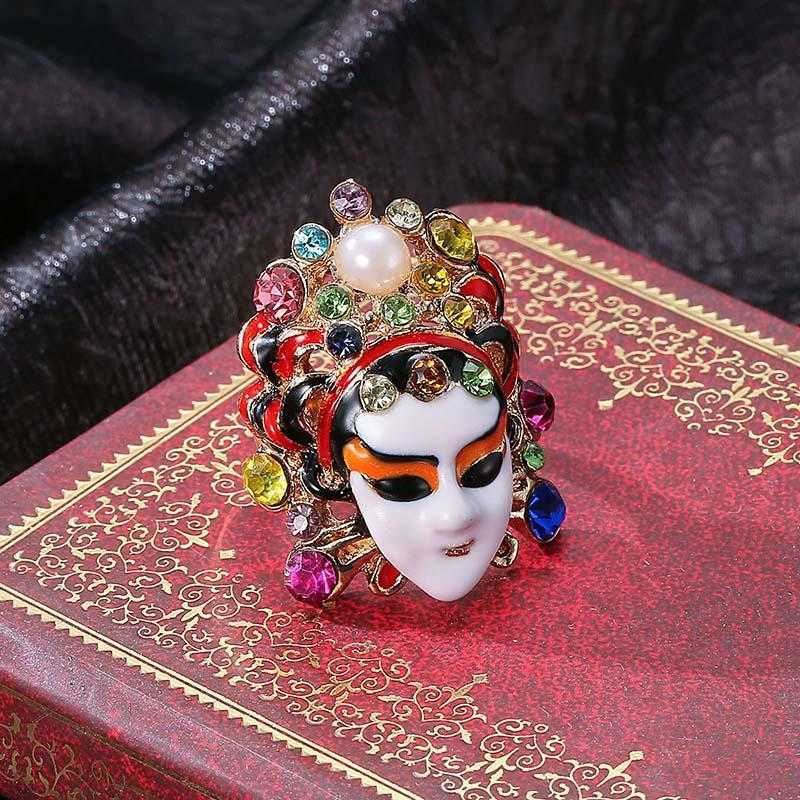 Chinese Style Peking Opera Facial Makeup Rings Female Ethnic Styles Index Finger Ring for Women Operas Mask Jewelry Crafts Gift