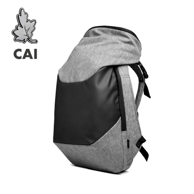 

Backpack CAI Large Travel PU Leather Patchwork Fashion School Laptop Design Bag Waterproof Baggage Rucksack For Men Book Bags, Light grey