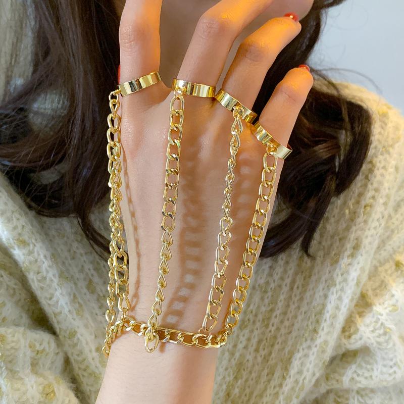 

Charm Bracelets Unique Punk Simple Chains Hand Five Finger Ring Bracelet Adjustable One Chain Halloween Unisex Gothic, Golden;silver