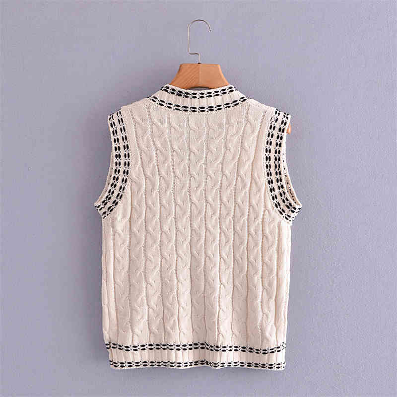 

women's sweaters autumn fashion women classic v-neck knitting stitch decoration sleeveless collage style straight vest casual pull, White;black