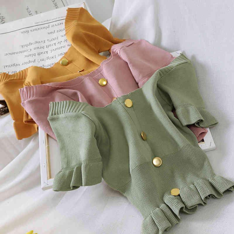 

Shlouder Off Buttoned Up T-shirt Women Summer Short Sleeve Casual Street Knitted Top Female TEES For 210518, Pink