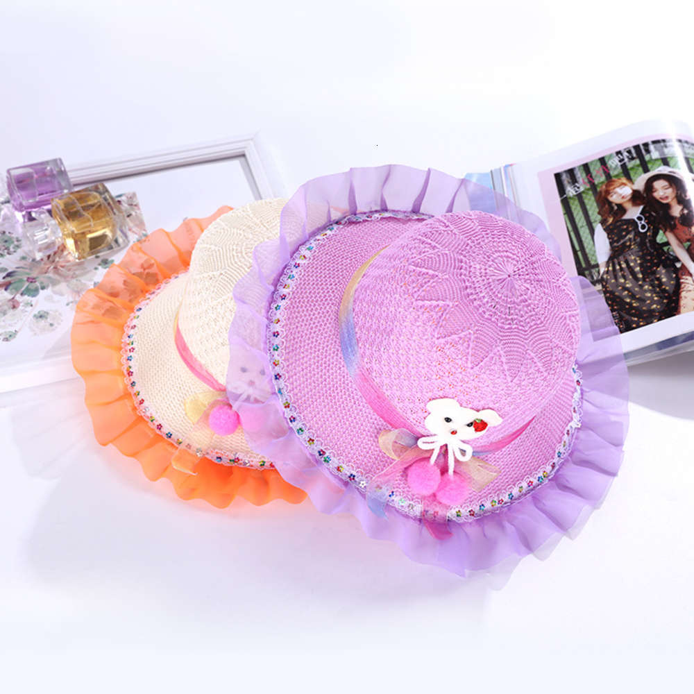 

Hat children's hat spring summer knitted sun Big Brim Korean bear, Yellow