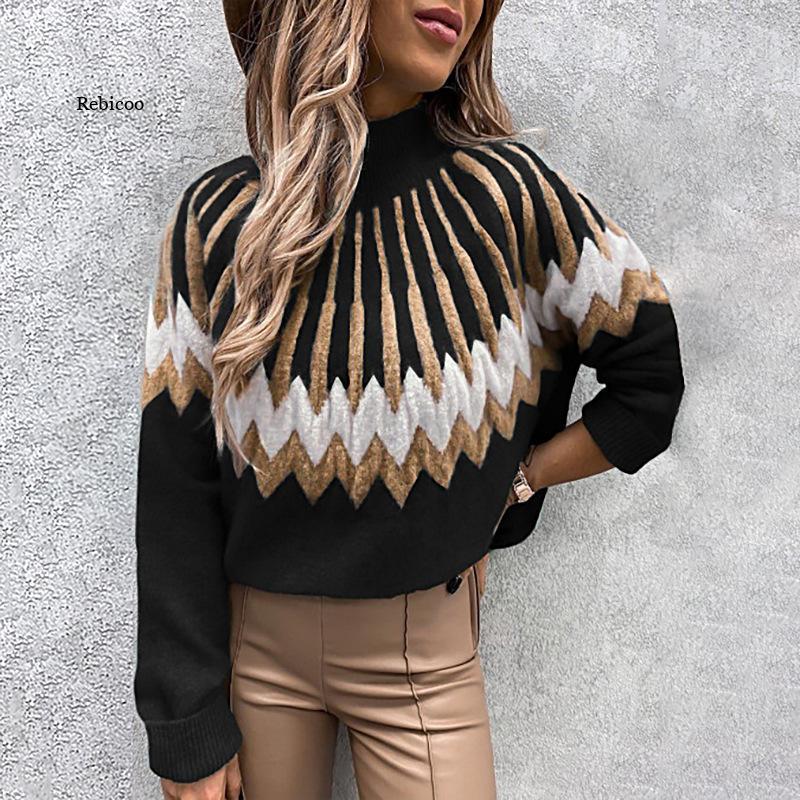 

Women' Sweaters Autumn Fashion Printed Patchwork Sequined Blouse Shirt Elegant O-Neck Office Ladies Long Sleeve Slim Pullover, Green