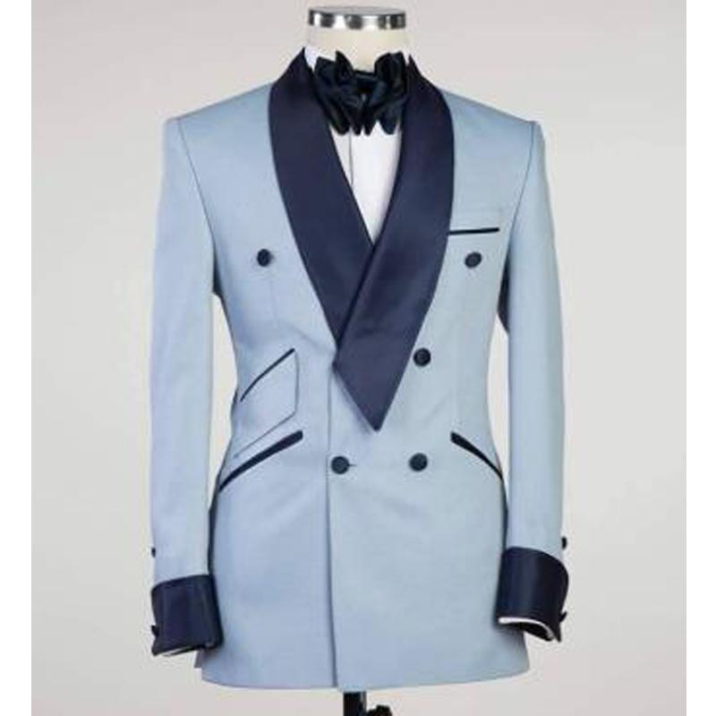 

Double Breasted Casual Men Suits Slim Fit Light Blue Male Fashion Jacket With Pants 2 Piece Custom Wedding Tuxedo For Groom 2021 Men's & Bla, Same as image