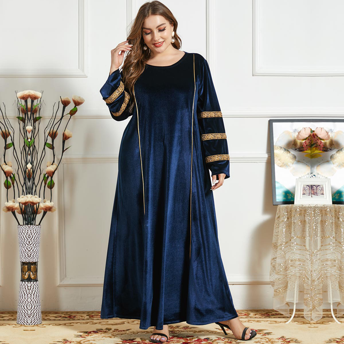 

Winter Dubai Muslim Veet Dress Women Arabic Kaftan Kimono Jubah Long Robe Turkey Abaya Hijab Dresses Elegant Islamic Clothing