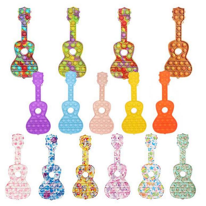 

Rainbow Watermark Camouflage Push Pop It Fidgets Silicone Toys Party Sensory Guitar Shape Bubble Decompression Special Needs Anxiety Relieve